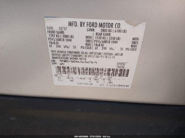 Ford EXPLORER XLT 2018 1FM5K8D86JGA45575 Image 9
