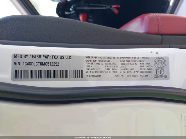 Aukcja sprzedaży 2021 Dodge Durango R/t, vin: 1C4SDJCT6MC572252, numer aukcji: 45531010