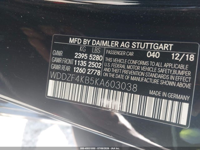 Aukcja sprzedaży 2019 Mercedes-benz E 300 4matic, vin: WDDZF4KB5KA603038, numer aukcji: 45531050
