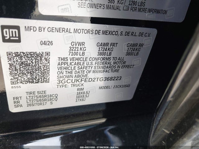 3GCUKFED2TG368223 Chevrolet Silverado 1500 4wd Short Bed Lt Trail Boss