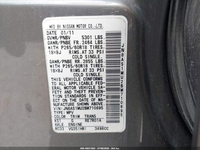 Продажа на аукционе авто 2011 Infiniti Fx35, vin: JN8AS1MU2BM710695, номер лота: 45531062