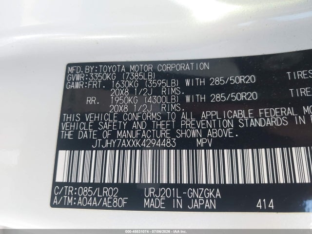 Lexus Lx 570 Two-row 2019 JTJHY7AXXK4294483 Image 9