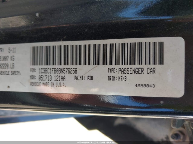 2011 Chrysler 200 Touring მანქანა იყიდება აუქციონზე, vin: 1C3BC1FB0BN576258, აუქციონის ნომერი: 45531076