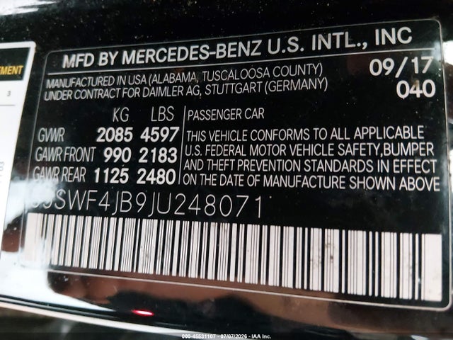 Auction sale of the 2018 Mercedes-benz C 300, vin: 55SWF4JB9JU248071, lot number: 45531107