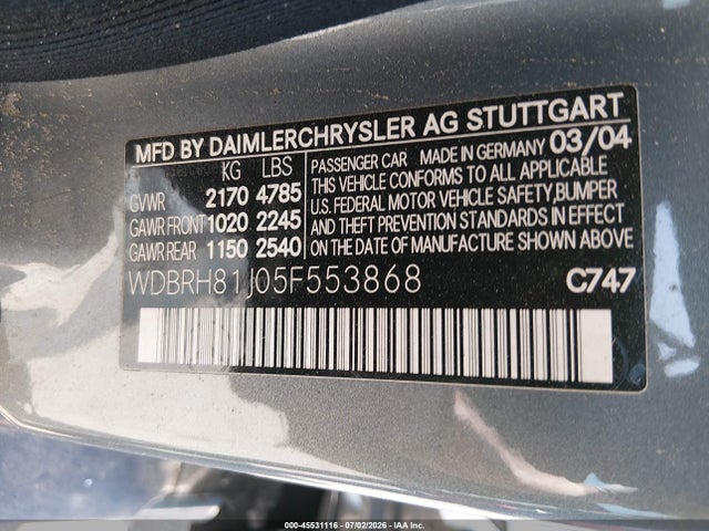 2005 Mercedes-benz C 240 Luxury 4matic მანქანა იყიდება აუქციონზე, vin: WDBRH81J05F553868, აუქციონის ნომერი: 45531116