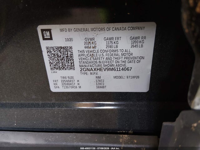 2GNAXHEV9M6114067 Chevrolet Equinox Fwd Ls
