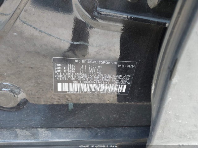Aukcja sprzedaży 2025 Subaru Legacy Premium, vin: 4S3BWAD64S3008048, numer aukcji: 45531140