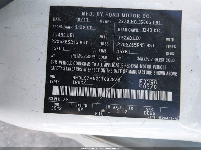Aukcja sprzedaży 2012 Ford Transit Connect Xl, vin: NM0LS7AN2CT083876, numer aukcji: 45531142