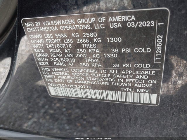 2023 Volkswagen Atlas Cross Sport 2.0t Se მანქანა იყიდება აუქციონზე, vin: 1V2LC2CA1PC220775, აუქციონის ნომერი: 45531144