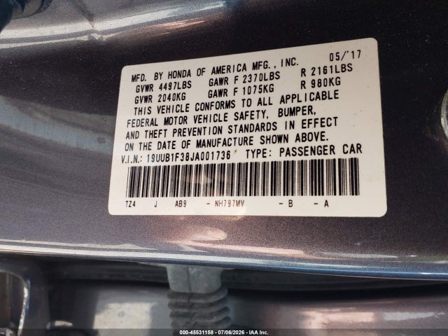 Продаж на аукціоні авто 2018 Acura Tlx, vin: 19UUB1F38JA001736, номер лоту: 45531158