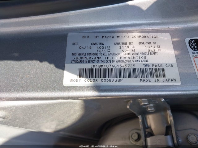 Aukcja sprzedaży 2016 Mazda Mazda3 I Sport, vin: JM1BM1U74G1345725, numer aukcji: 45531160