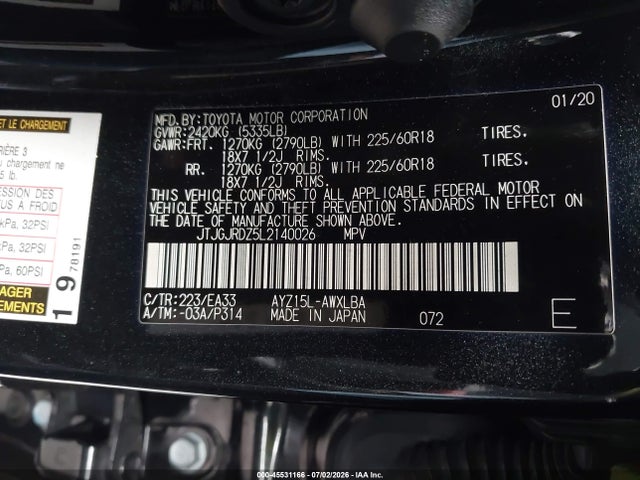 2020 Lexus Nx 300h მანქანა იყიდება აუქციონზე, vin: JTJGJRDZ5L2140026, აუქციონის ნომერი: 45531166