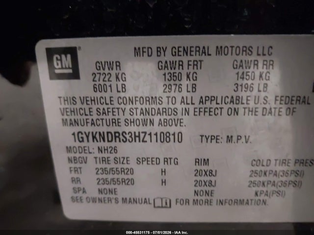 Aukcja sprzedaży 2017 Cadillac Xt5 Luxury, vin: 1GYKNDRS3HZ110810, numer aukcji: 45531175