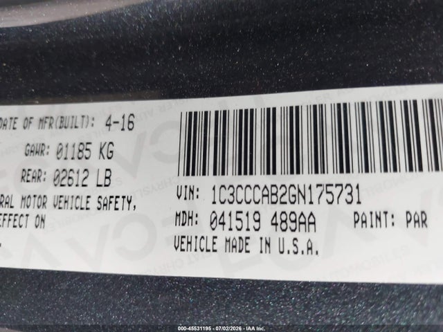 Aukcja sprzedaży 2016 Chrysler 200 Limited Platinum, vin: 1C3CCCAB2GN175731, numer aukcji: 45531195
