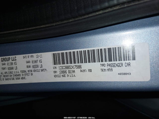 45531197 :رقم المزاد ، 1C3CCBBB5CN175886 vin ، 2012 Chrysler 200 Touring مزاد بيع