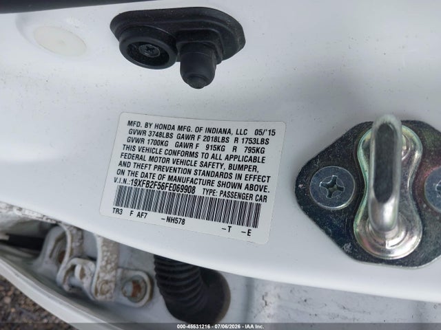 45531216 :رقم المزاد ، 19XFB2F56FE069908 vin ، 2015 Honda Civic Lx مزاد بيع
