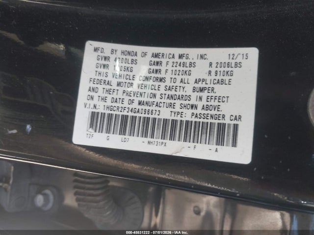 Honda ACCORD LX 2016 1HGCR2F34GA096673 Image 9
