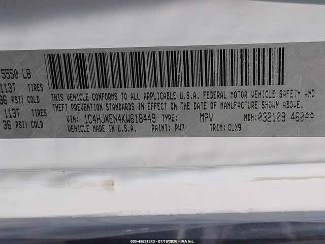 1C4HJXEN4KW618449 Jeep Wrangler Unlimited Sahara 4x4