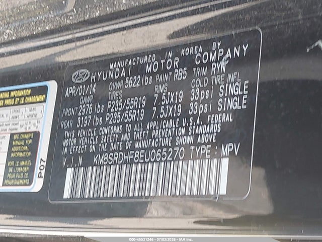 Hyundai Santa Fe Limited 2014 KM8SRDHF8EU065270 Image 9