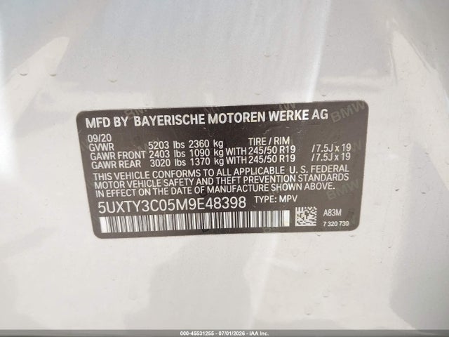 45531255 :رقم المزاد ، 5UXTY3C05M9E48398 vin ، 2021 Bmw X3 Sdrive30i مزاد بيع