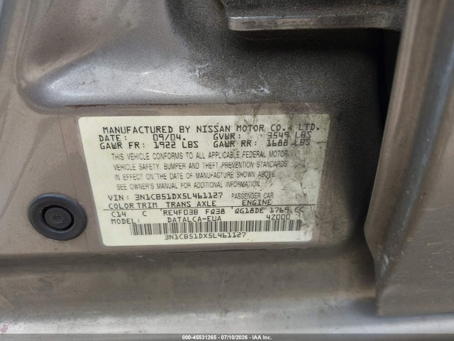 45531265 :رقم المزاد ، 3N1CB51DX5L461127 vin ، 2005 Nissan Sentra 1.8 مزاد بيع