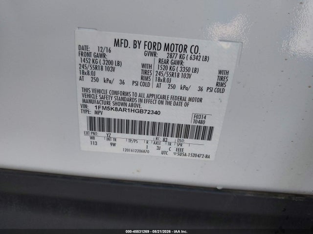 1FM5K8AR1HGB72340 Ford Utility Police Interceptor