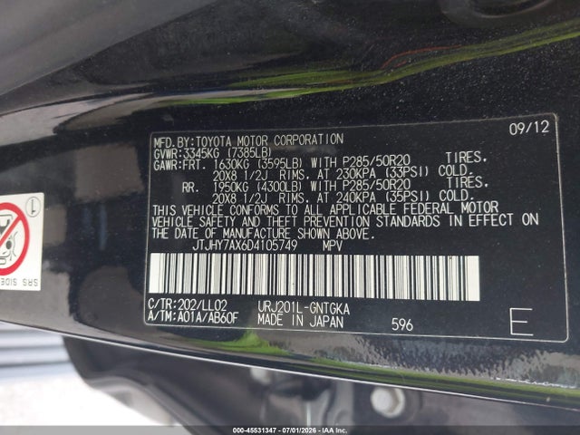 45531347 :رقم المزاد ، JTJHY7AX6D4105749 vin ، 2013 Lexus Lx 570 مزاد بيع