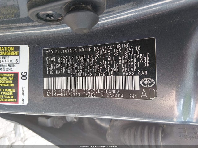 Toyota COROLLA LE 2018 2T1BURHE8JC096145 Image 9