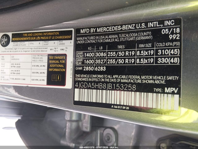 4JGDA5HB8JB153258 Mercedes-Benz Gle 350 4matic