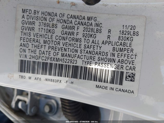 Honda Civic Lx 2021 2HGFC2F6XMH522923 Image 9