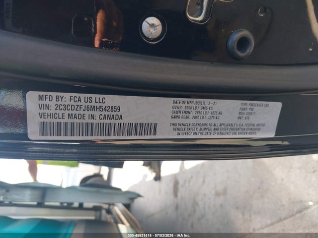 Продажа на аукционе авто 2021 Dodge Challenger R/t Scat Pack, vin: 2C3CDZFJ6MH542859, номер лота: 45531418