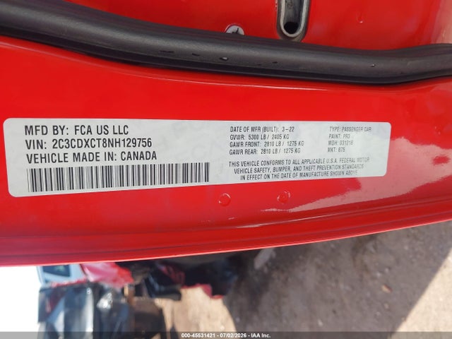 Продаж на аукціоні авто 2022 Dodge Charger R/t, vin: 2C3CDXCT8NH129756, номер лоту: 45531421