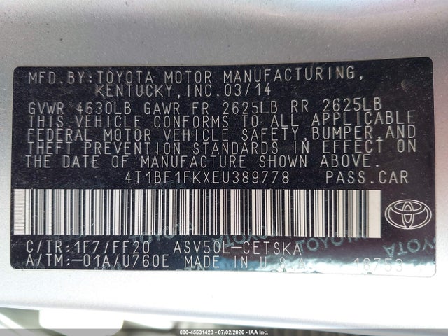 Продаж на аукціоні авто 2014 Toyota Camry Se, vin: 4T1BF1FKXEU389778, номер лоту: 45531423