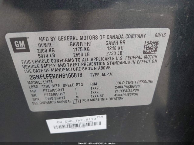 Chevrolet EQUINOX LT 2017 2GNFLFEK0H6166818 Image 9