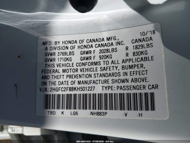 Honda Civic Sport 2019 2HGFC2F88KH501227 Image 9