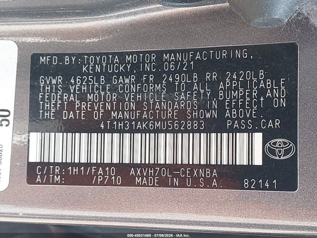 4T1H31AK6MU562883 Toyota Camry Le Hybrid