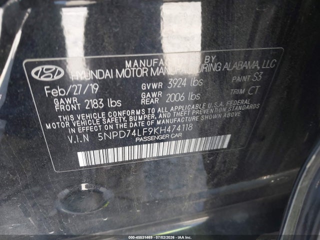 Aukcja sprzedaży 2019 Hyundai Elantra Se, vin: 5NPD74LF9KH474118, numer aukcji: 45531469