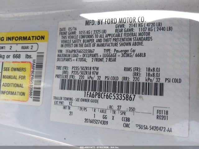 1FA6P8CF6G5335867 Ford Mustang Gt/gt Premium