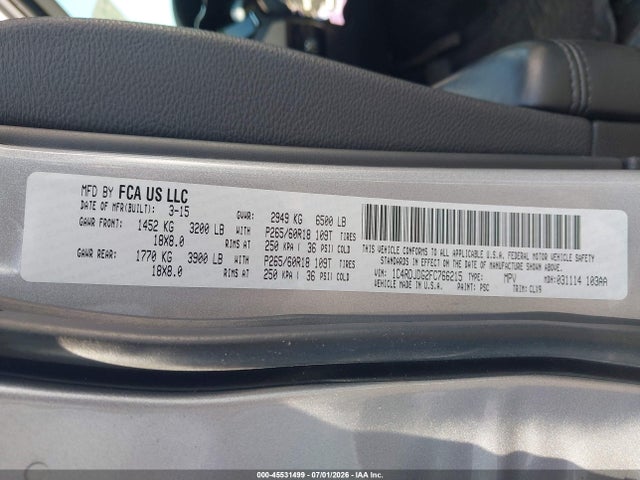 Aukcja sprzedaży 2015 Dodge Durango Limited, vin: 1C4RDJDG2FC766215, numer aukcji: 45531499