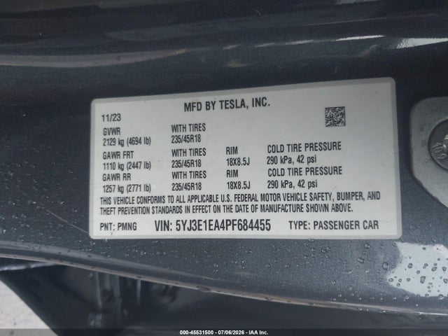 Tesla Model 3 Rear-wheel Drive 2023 5YJ3E1EA4PF684455 Image 9