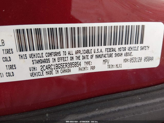 2014 Chrysler Town & Country Touring მანქანა იყიდება აუქციონზე, vin: 2C4RC1BG5ER395854, აუქციონის ნომერი: 45531501