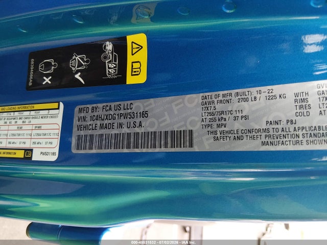 Продажа на аукционе авто 2023 Jeep Wrangler 4-door Willys Sport 4x4, vin: 1C4HJXDG1PW531165, номер лота: 45531532