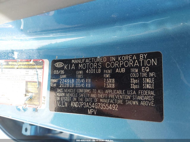 KIA SOUL + 2016 KNDJP3A54G7355492 Image 9