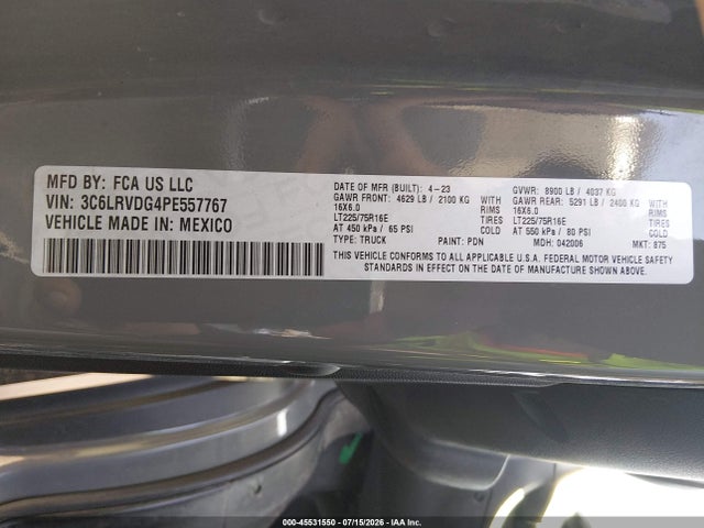Продажа на аукционе авто 2023 Ram Promaster 2500 High Roof 159 Wb, vin: 3C6LRVDG4PE557767, номер лота: 45531550