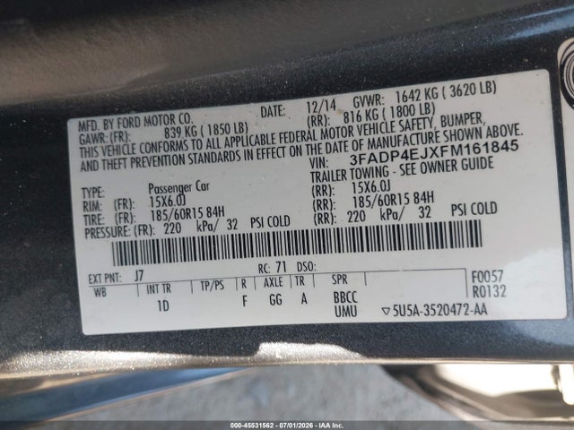 Ford FIESTA SE 2015 3FADP4EJXFM161845 Image 9