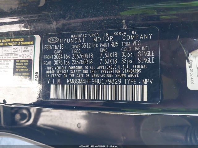 Hyundai Santa Fe Se 2017 KM8SM4HF9HU179829 Image 9