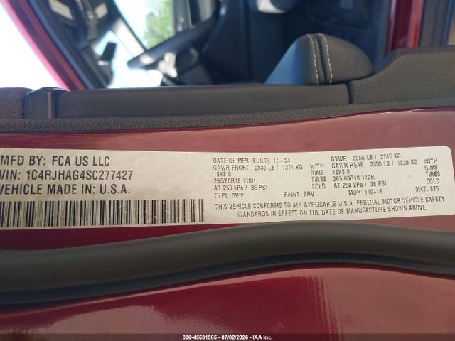 2025 Jeep Grand Cherokee Laredo X 4x4 მანქანა იყიდება აუქციონზე, vin: 1C4RJHAG4SC277427, აუქციონის ნომერი: 45531585