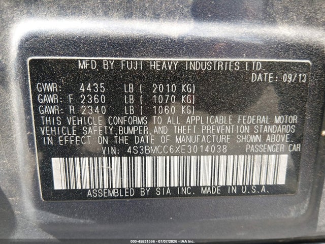 Subaru Legacy 2.5i Premium 2014 4S3BMCC6XE3014038 Image 9