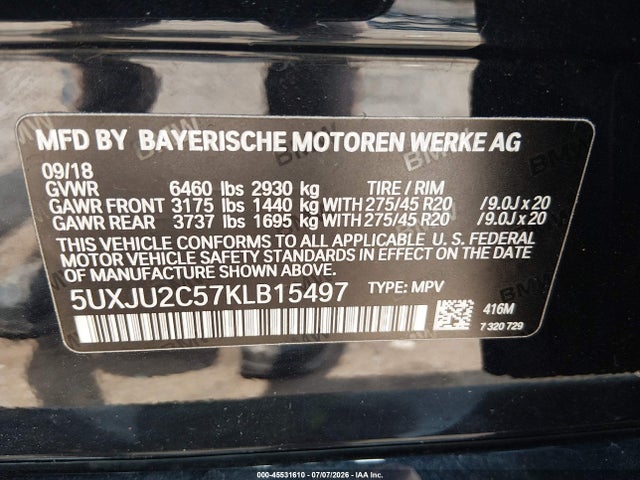 Продаж на аукціоні авто 2019 Bmw X5 Xdrive50i, vin: 5UXJU2C57KLB15497, номер лоту: 45531610