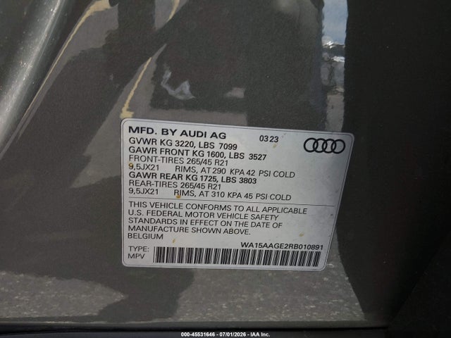 Продажа на аукционе авто 2024 Audi Q8 E-tron Premium Plus Quattro, vin: WA15AAGE2RB010891, номер лота: 45531646